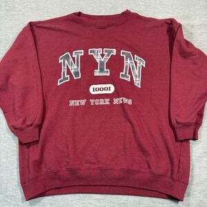 NY News Sweatshirt Men Large Maroon New York News Embroider Crewneck VTG 90s